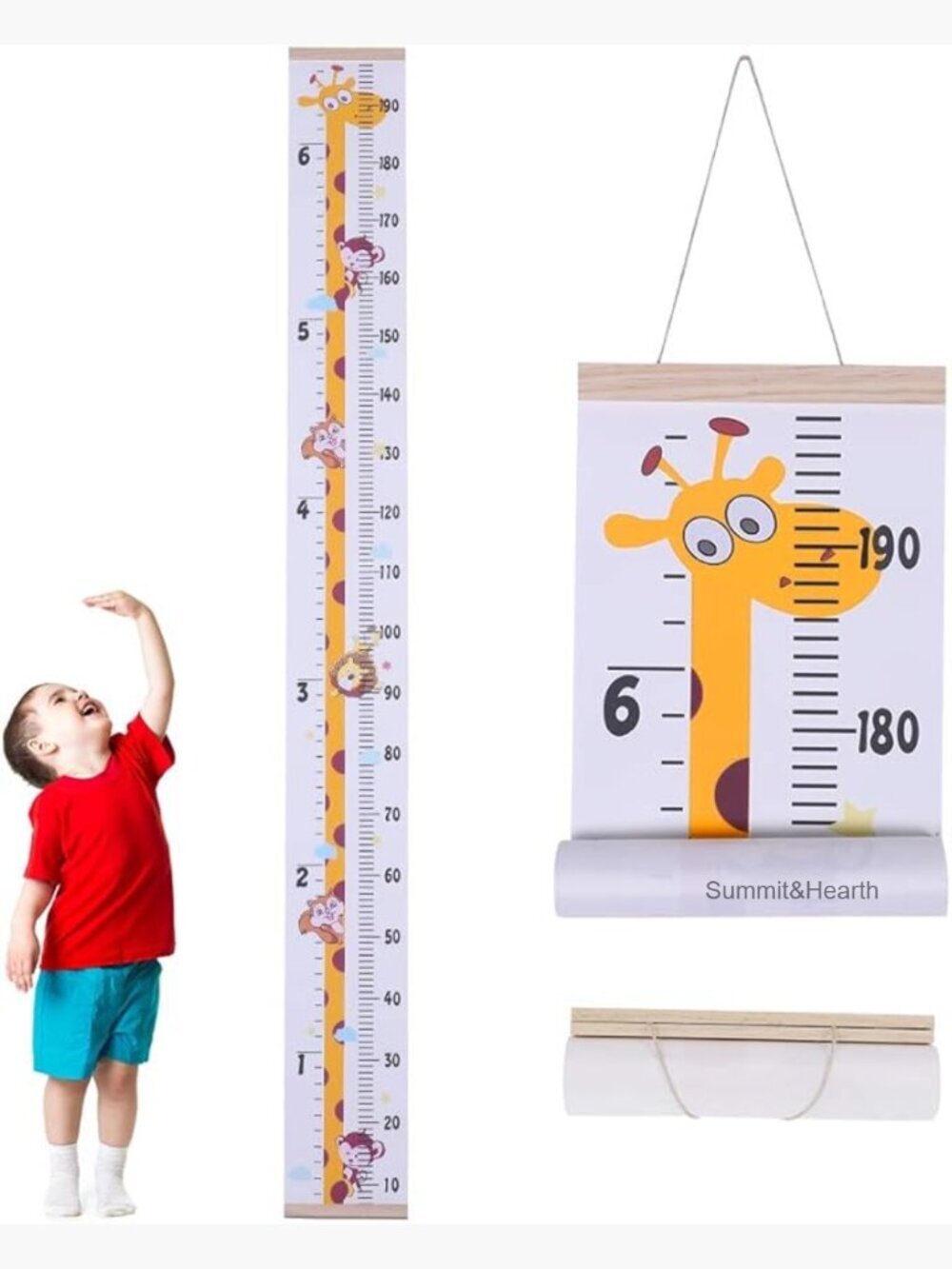 Kids Growth Chart Ruler Wall Hanging Nursery Decor Canvas Wood 78 Inch